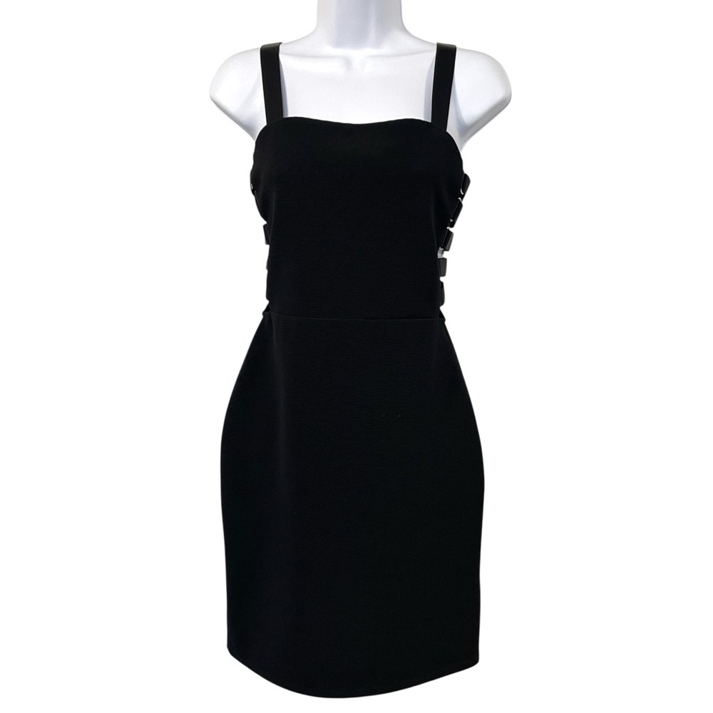 Y2K Side Strap Buckles Black Dress
